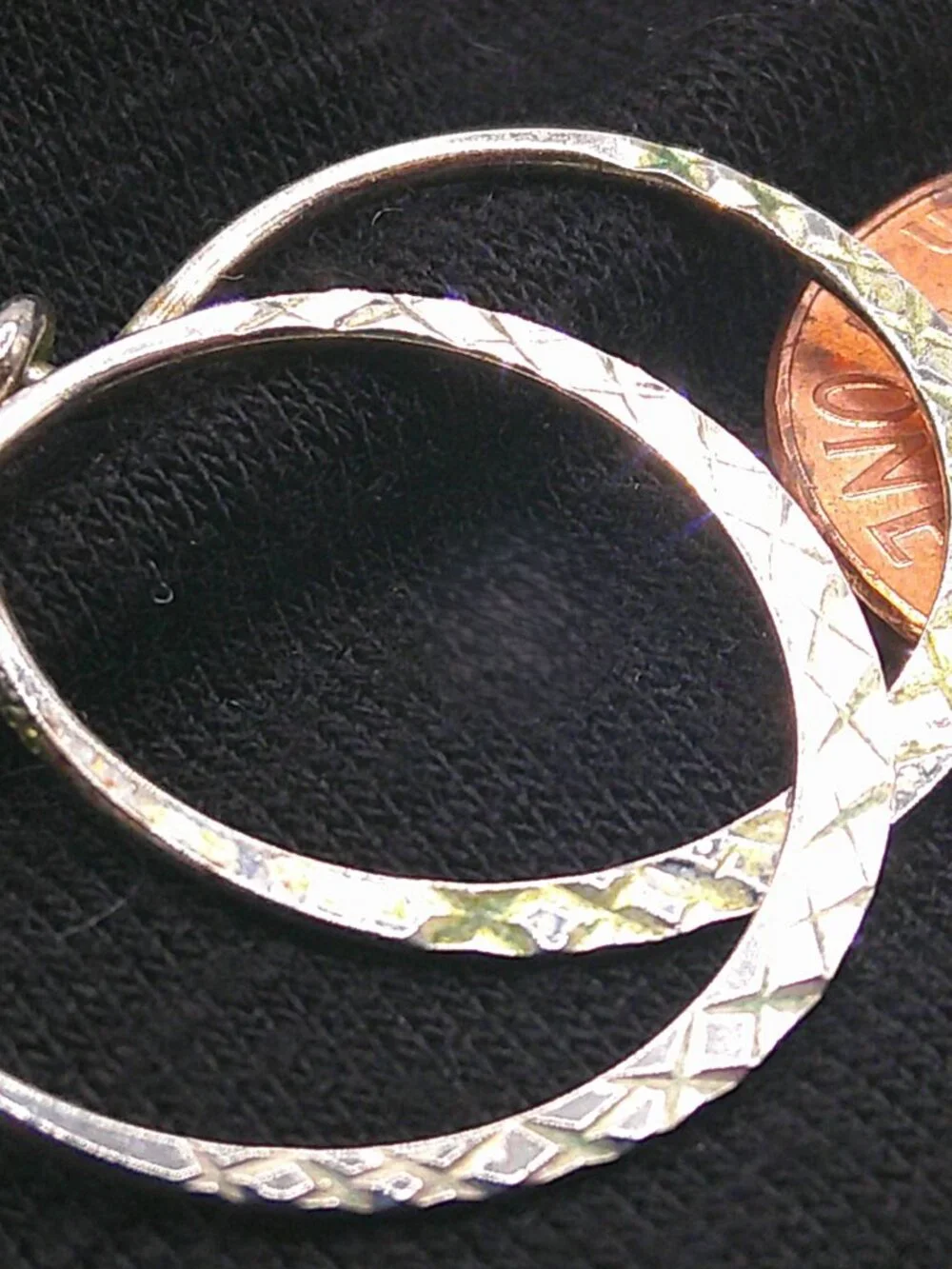 Sterling Silver Etched Flat Hoops - Picture 2 of 3